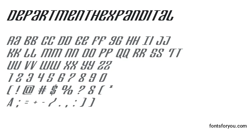 Шрифт Departmenthexpandital – алфавит, цифры, специальные символы