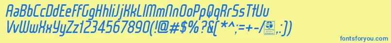 フォントWoxModelistItalicDemo – 青い文字が黄色の背景にあります。