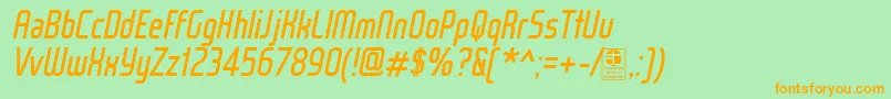Шрифт WoxModelistItalicDemo – оранжевые шрифты на зелёном фоне