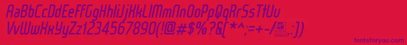 Fonte WoxModelistItalicDemo – fontes roxas em um fundo vermelho