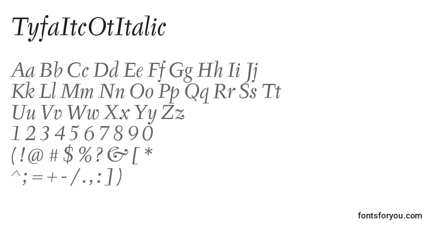 A fonte TyfaItcOtItalic – alfabeto, números, caracteres especiais