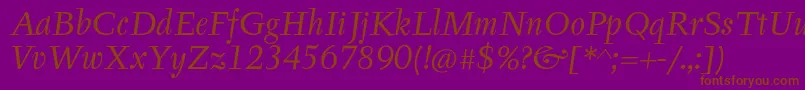 TyfaItcOtItalic-Schriftart – Braune Schriften auf violettem Hintergrund