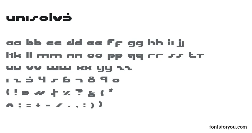 Czcionka Unisolv3 – alfabet, cyfry, specjalne znaki