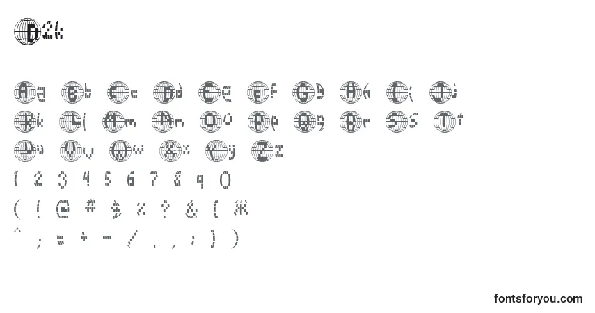 Schriftart D2k – Alphabet, Zahlen, spezielle Symbole