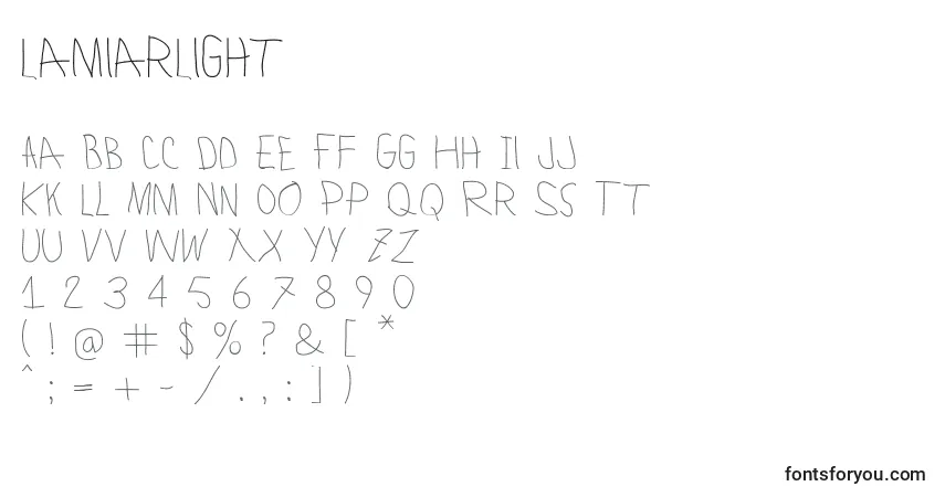 A fonte LamiarLight – alfabeto, números, caracteres especiais