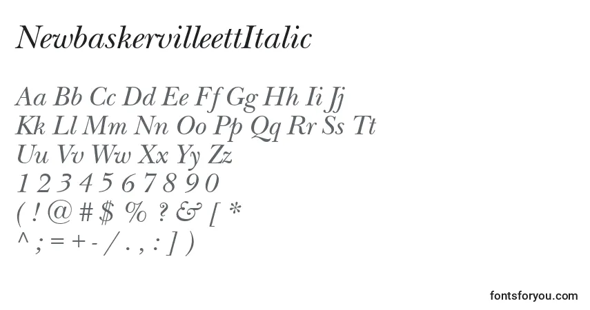 A fonte NewbaskervilleettItalic – alfabeto, números, caracteres especiais