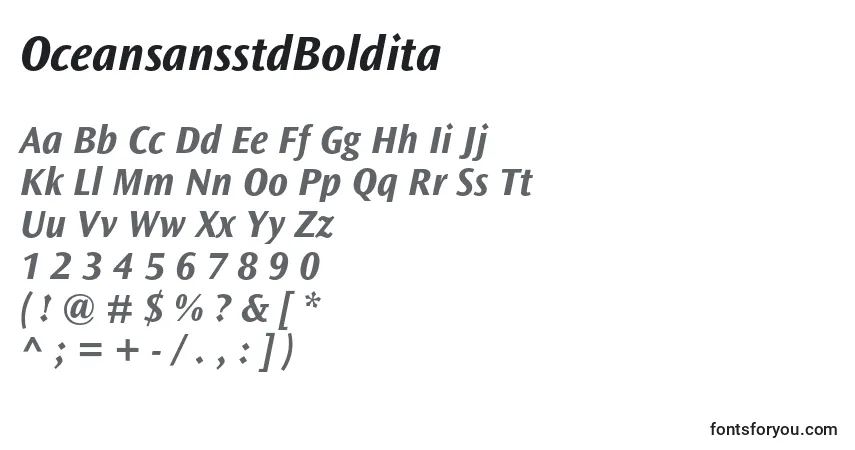 A fonte OceansansstdBoldita – alfabeto, números, caracteres especiais