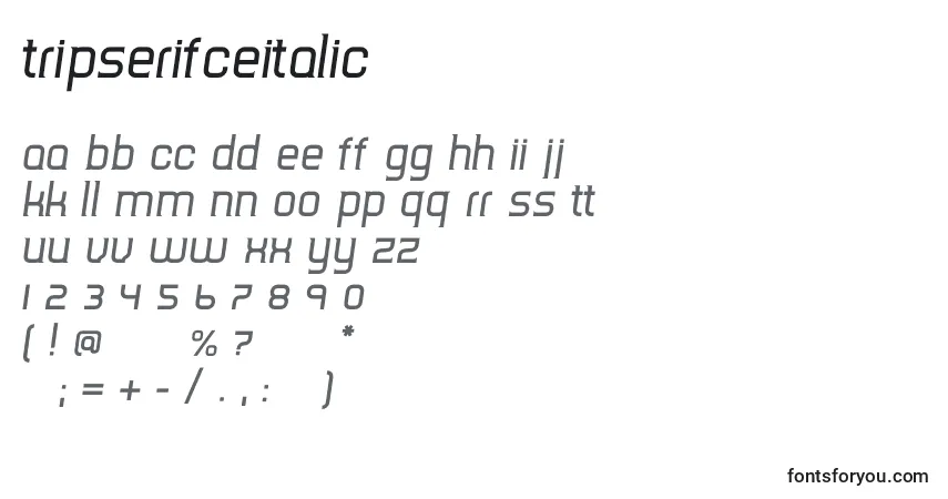Шрифт TripserifceItalic – алфавит, цифры, специальные символы