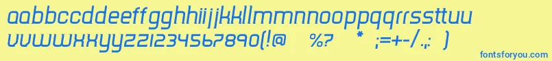 フォントTripserifceItalic – 青い文字が黄色の背景にあります。