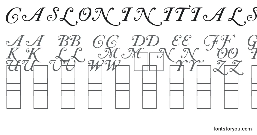A fonte CaslonInitials – alfabeto, números, caracteres especiais