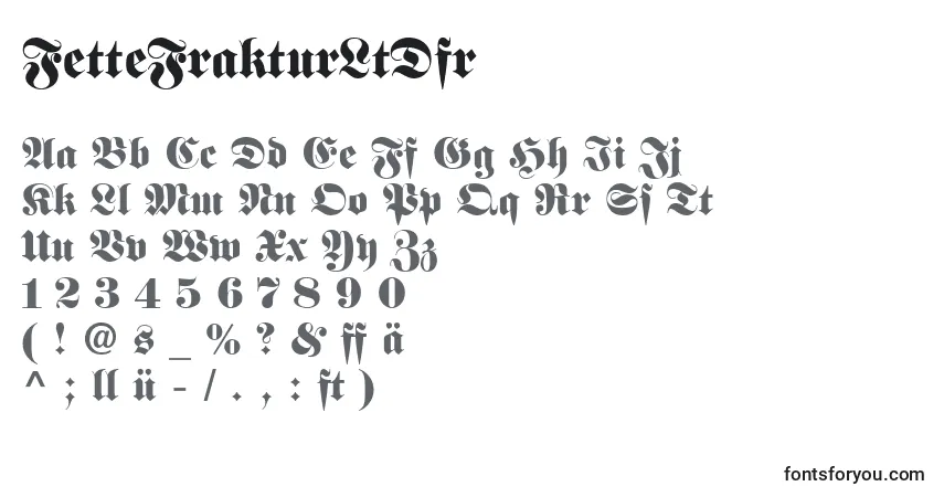 A fonte FetteFrakturLtDfr – alfabeto, números, caracteres especiais