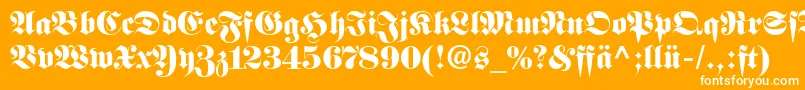 FetteFrakturLtDfr-Schriftart – Weiße Schriften auf orangefarbenem Hintergrund