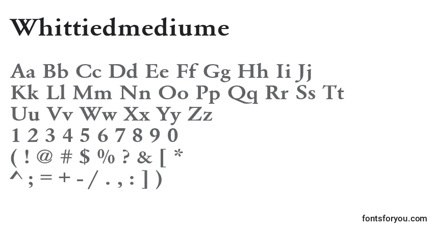 Schriftart Whittiedmediume – Alphabet, Zahlen, spezielle Symbole