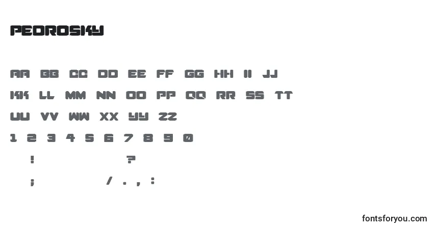 A fonte Pedrosky – alfabeto, números, caracteres especiais