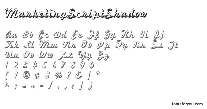 Schriftart MarketingScriptShadow – Alphabet, Zahlen, spezielle Symbole