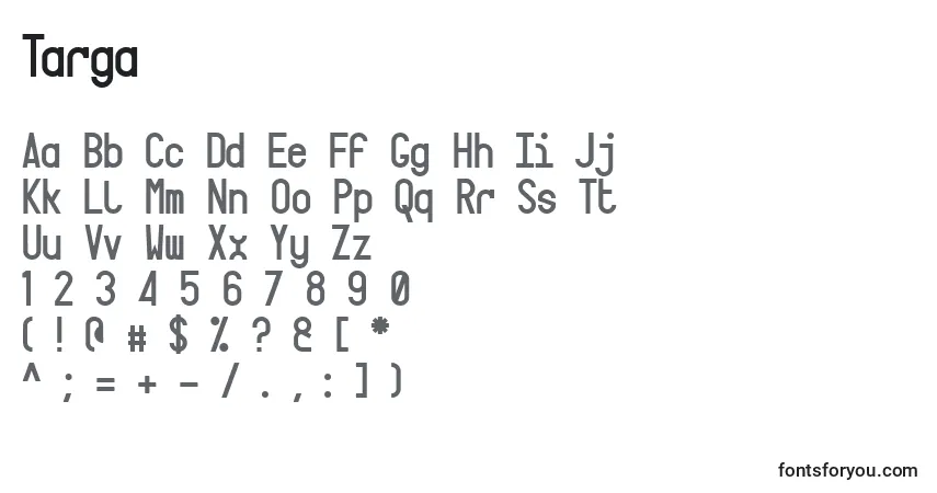 A fonte Targa – alfabeto, números, caracteres especiais