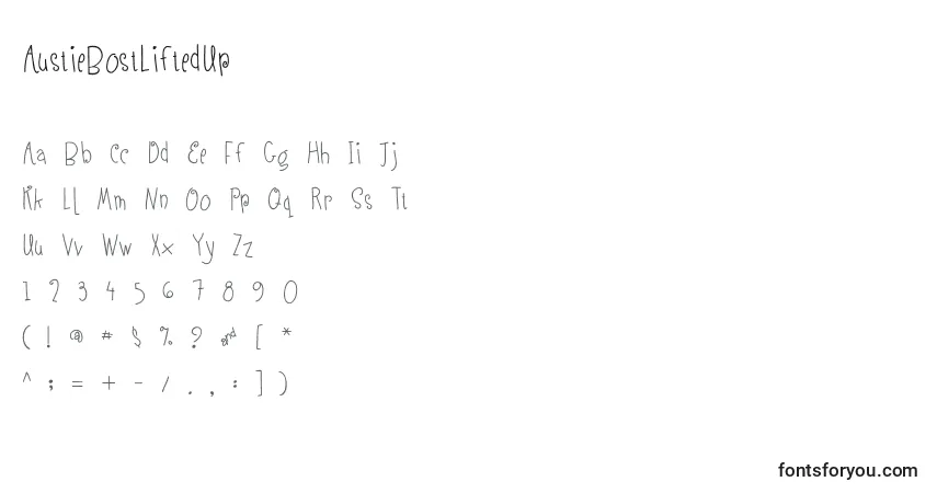 Czcionka AustieBostLiftedUp – alfabet, cyfry, specjalne znaki
