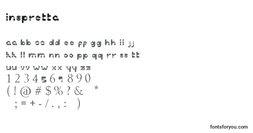 Czcionka Inspretta – alfabet, cyfry, specjalne znaki