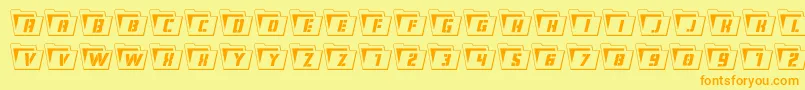 フォントEyesonlyoutsemicond – オレンジの文字が黄色の背景にあります。