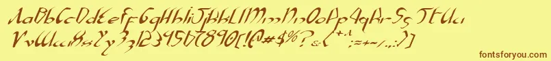 フォントXaphanei – 茶色の文字が黄色の背景にあります。