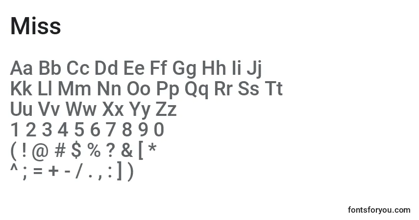 Czcionka Miss – alfabet, cyfry, specjalne znaki