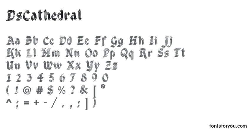Czcionka DsCathedral – alfabet, cyfry, specjalne znaki