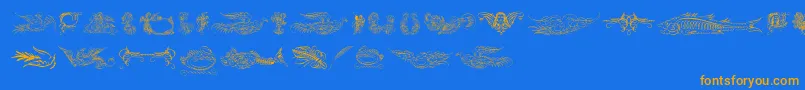 Aprendizcaligraficoフォントについての詳細 フォントAprendizcaligrafico – オレンジ色の文字が青い背景にあります。