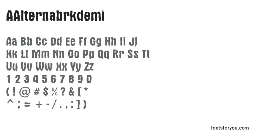 Czcionka AAlternabrkdemi – alfabet, cyfry, specjalne znaki