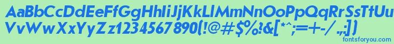 JournalSansserifBoldItalic.001.001-fontti – siniset fontit vihreällä taustalla