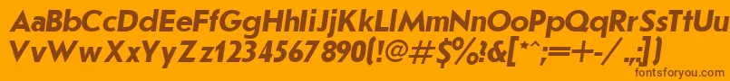 JournalSansserifBoldItalic.001.001-fontti – ruskeat fontit oranssilla taustalla