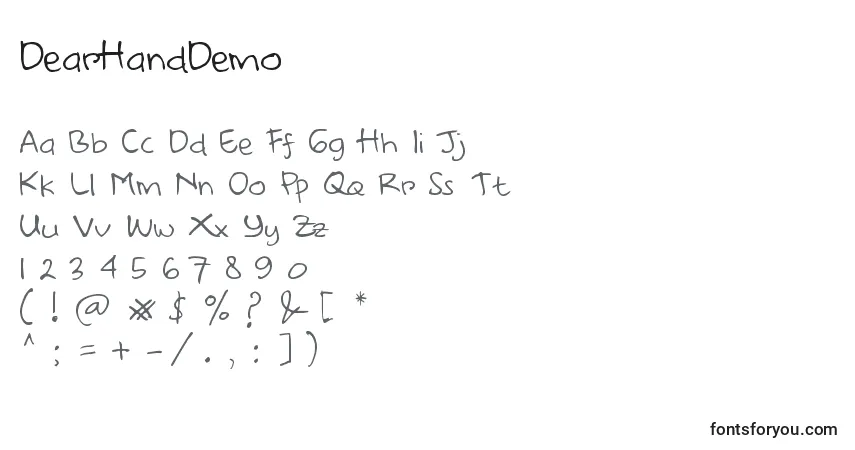 Шрифт DearHandDemo – алфавит, цифры, специальные символы