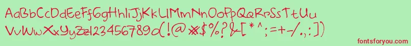 フォントDearHandDemo – 赤い文字の緑の背景