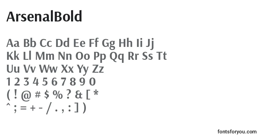 Czcionka ArsenalBold – alfabet, cyfry, specjalne znaki