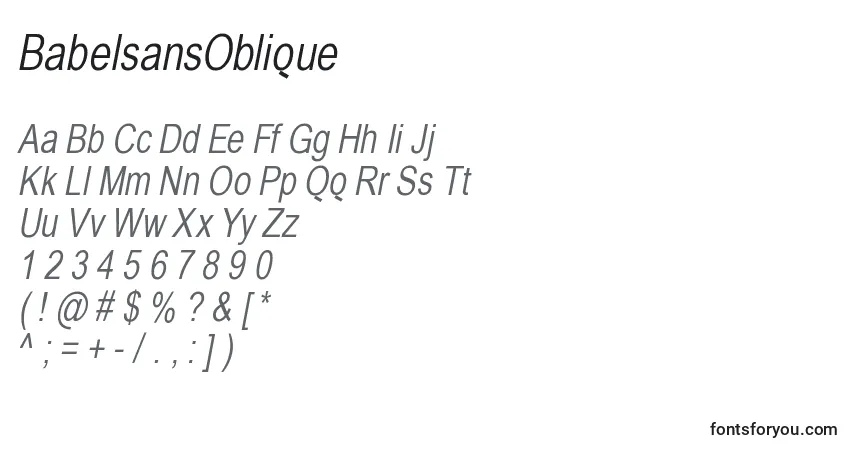 Czcionka BabelsansOblique – alfabet, cyfry, specjalne znaki
