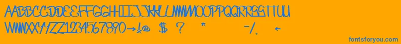 CrazesFirstFontUpperSkinny Font – Blue Fonts on Orange Background