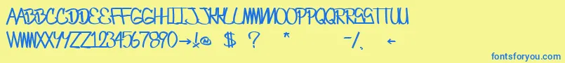 Fonte CrazesFirstFontUpperSkinny – fontes azuis em um fundo amarelo