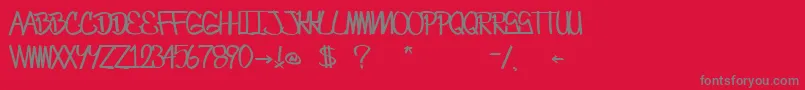 CrazesFirstFontUpperSkinny-Schriftart – Graue Schriften auf rotem Hintergrund