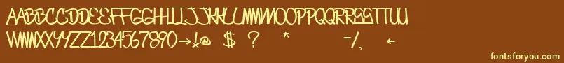 CrazesFirstFontUpperSkinny-Schriftart – Gelbe Schriften auf braunem Hintergrund
