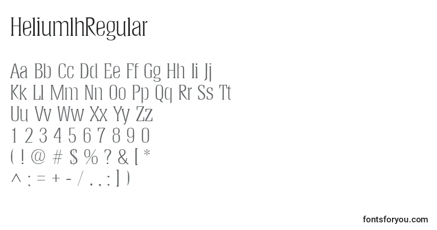 Schriftart HeliumlhRegular – Alphabet, Zahlen, spezielle Symbole
