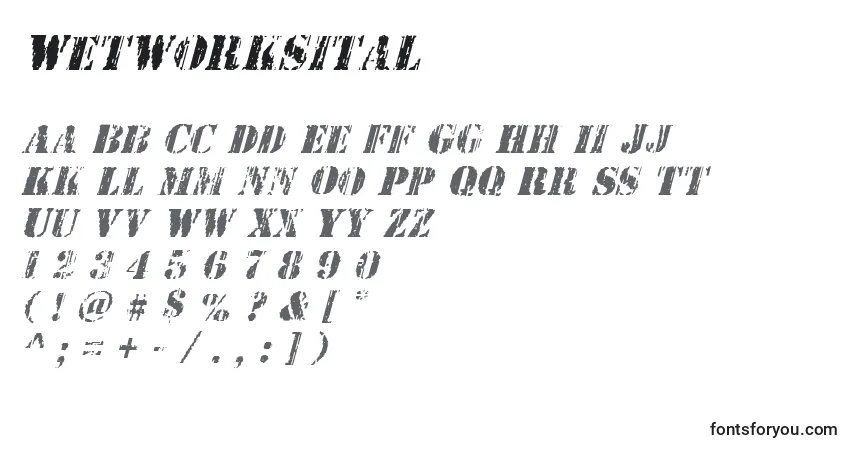 Schriftart Wetworksital – Alphabet, Zahlen, spezielle Symbole