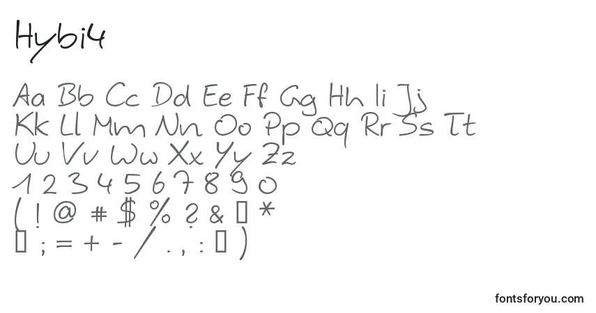 A fonte Hybi4 – alfabeto, números, caracteres especiais