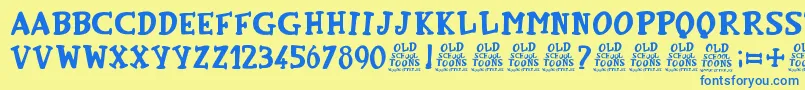 OldSchoolToons-Schriftart – Blaue Schriften auf gelbem Hintergrund