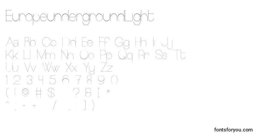 EuropeundergroundLightフォント–アルファベット、数字、特殊文字