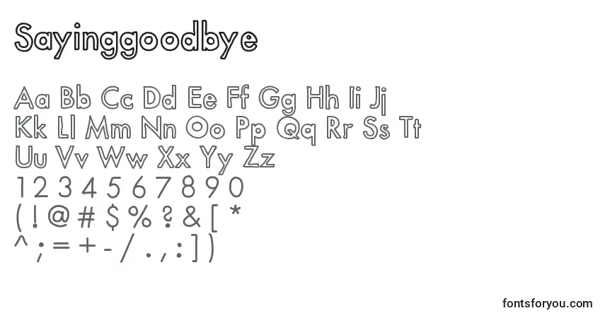 Czcionka Sayinggoodbye – alfabet, cyfry, specjalne znaki