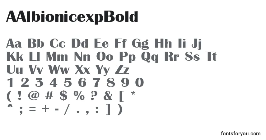 A fonte AAlbionicexpBold – alfabeto, números, caracteres especiais