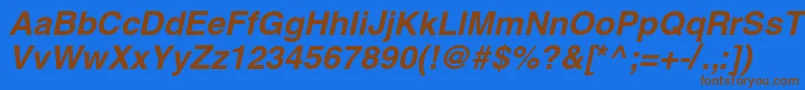 フォントHelioscBolditalic – 茶色の文字が青い背景にあります。