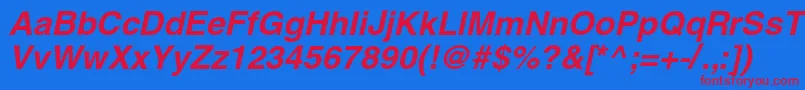 HelioscBolditalic-Schriftart – Rote Schriften auf blauem Hintergrund
