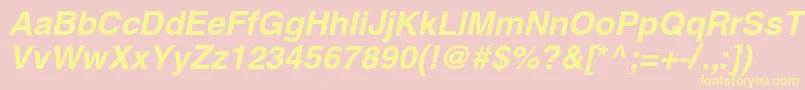 HelioscBolditalic-Schriftart – Gelbe Schriften auf rosa Hintergrund