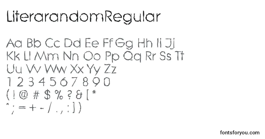 Czcionka LiterarandomRegular – alfabet, cyfry, specjalne znaki