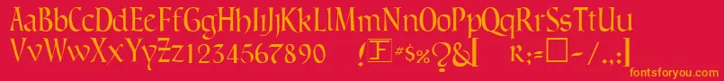 フォントLombardicNarrow – 赤い背景にオレンジの文字